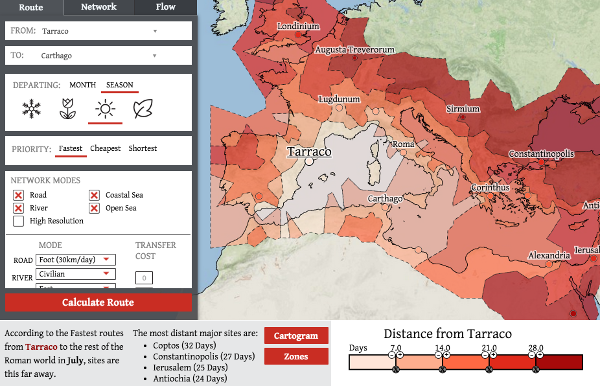 ORBIS visualization of the Roman transportation network