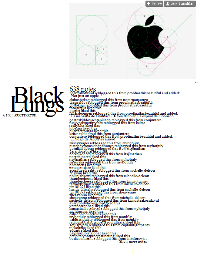 blacklungs tumbler account, which may not be the origin of the Fibonacci Apple