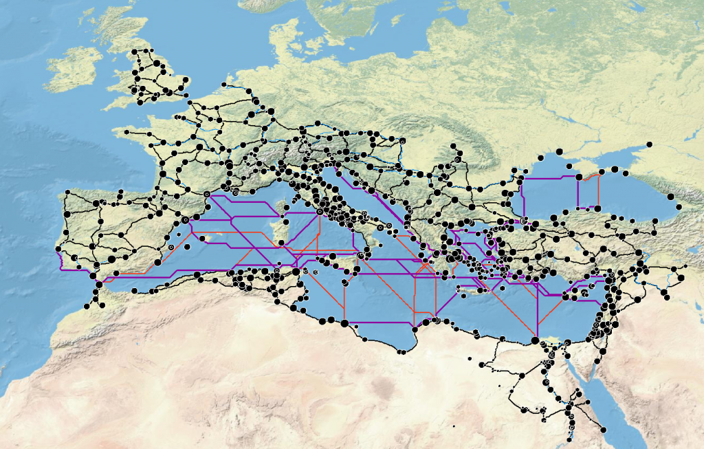 Roman network with natural earth background