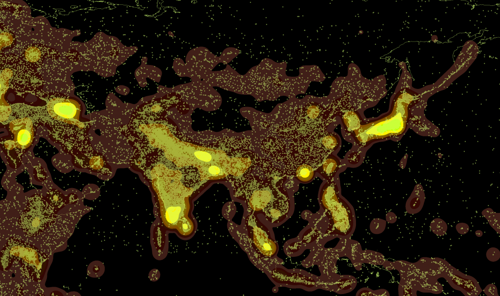 Wikipedia articles geolocated in Asia