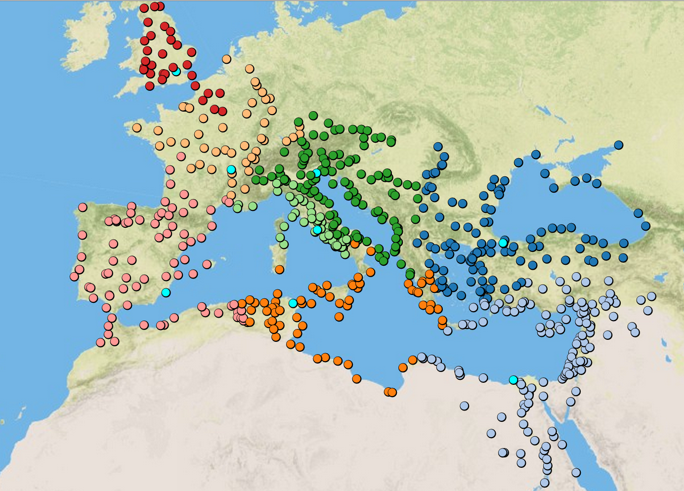 Clusters around cartogram centers in ORBIS v2