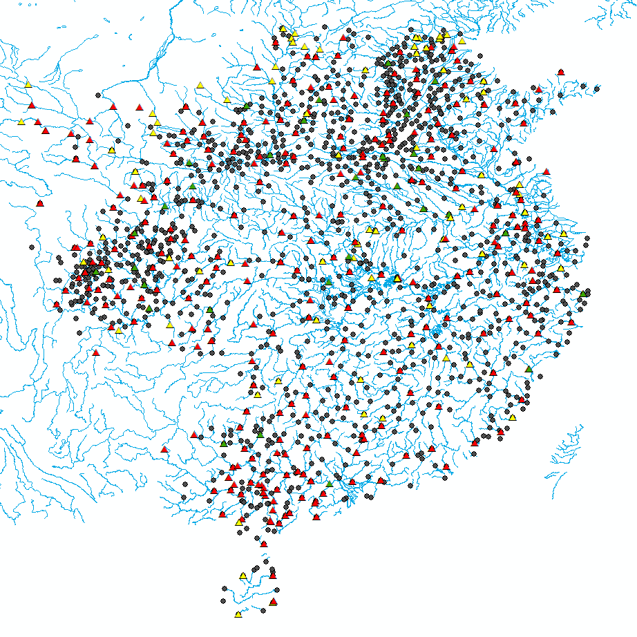 The rivers of China delineating its extent