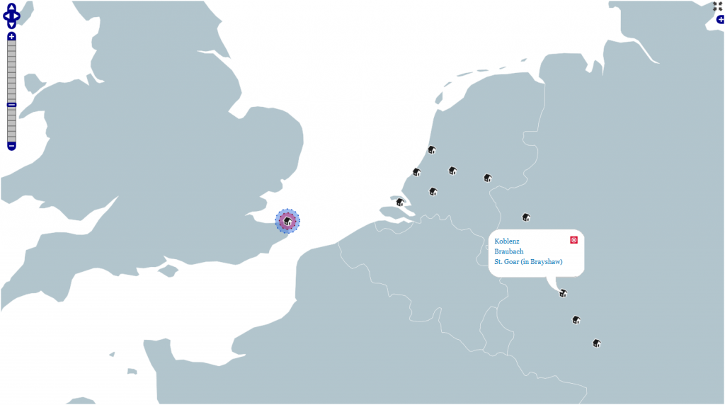 The same locations presented on a traditional, modern map.