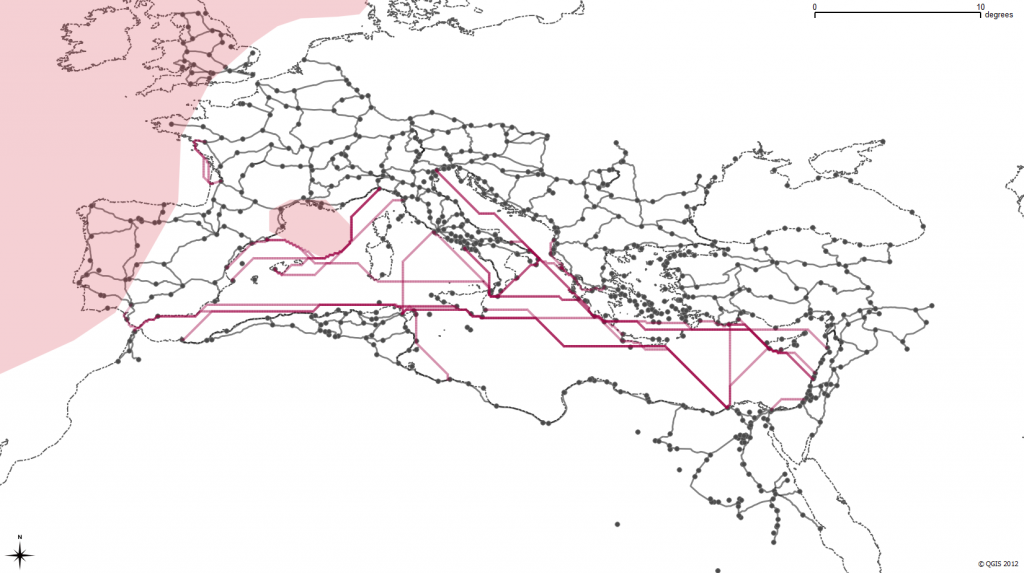 Sea travel in February according to the ORBIS sea model
