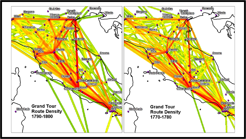Route Density Italy during the 18th C Route Density in the 1770s