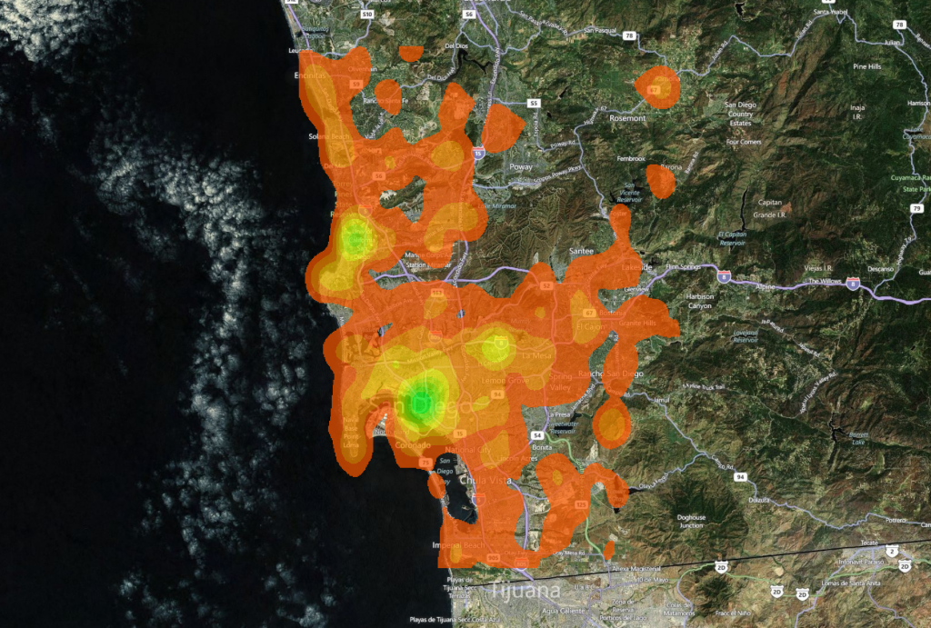 Wikipedia articles located around San Diego