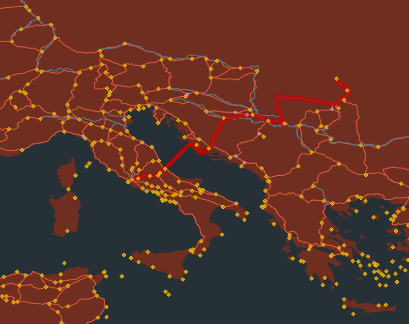 The shortest path from Rome to Porolissum The shortest path from Rome to Porolissum