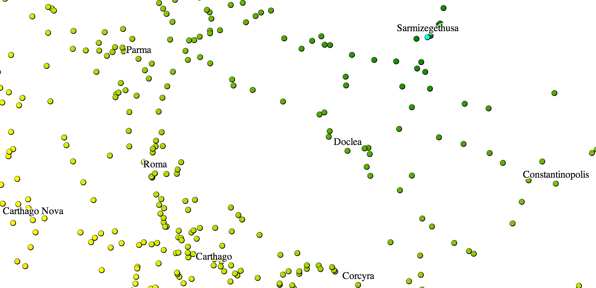Cartogram from Sarmizegethusa in ORBIS v2