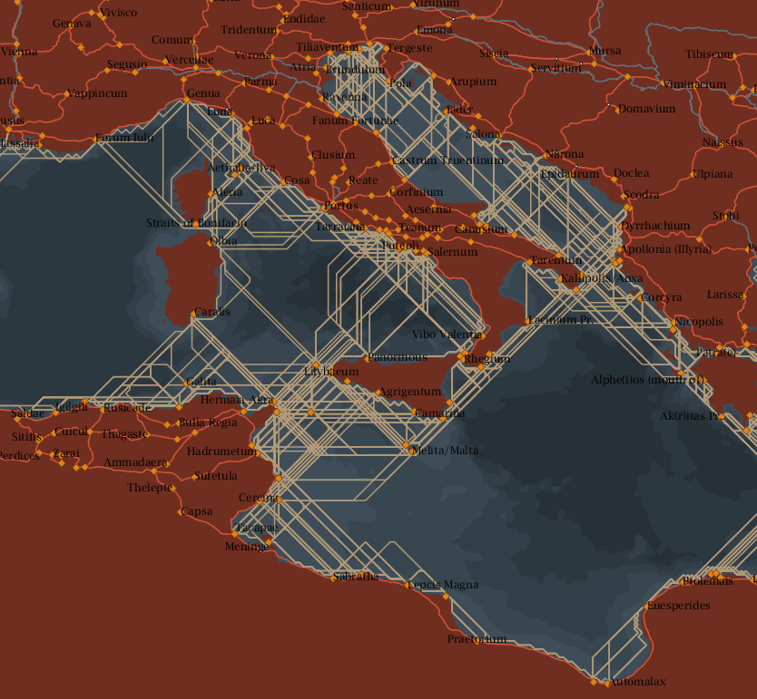 Sea routes that take less than 3 days of travel time during January, derived from the above code Sea routes that take less than 3 days of travel time during January, derived from the above code