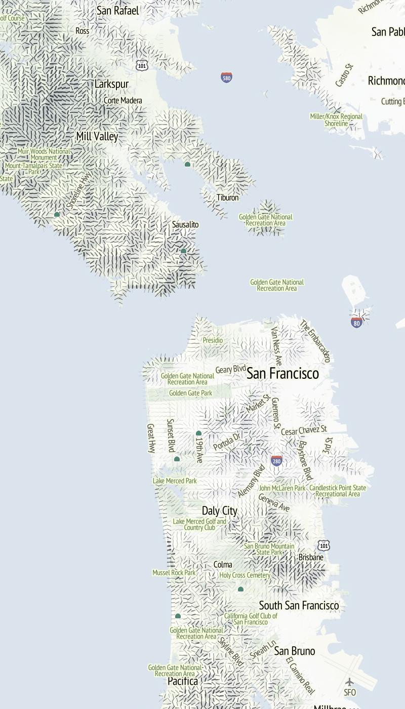 Golden Gate with hachures generated procedurally