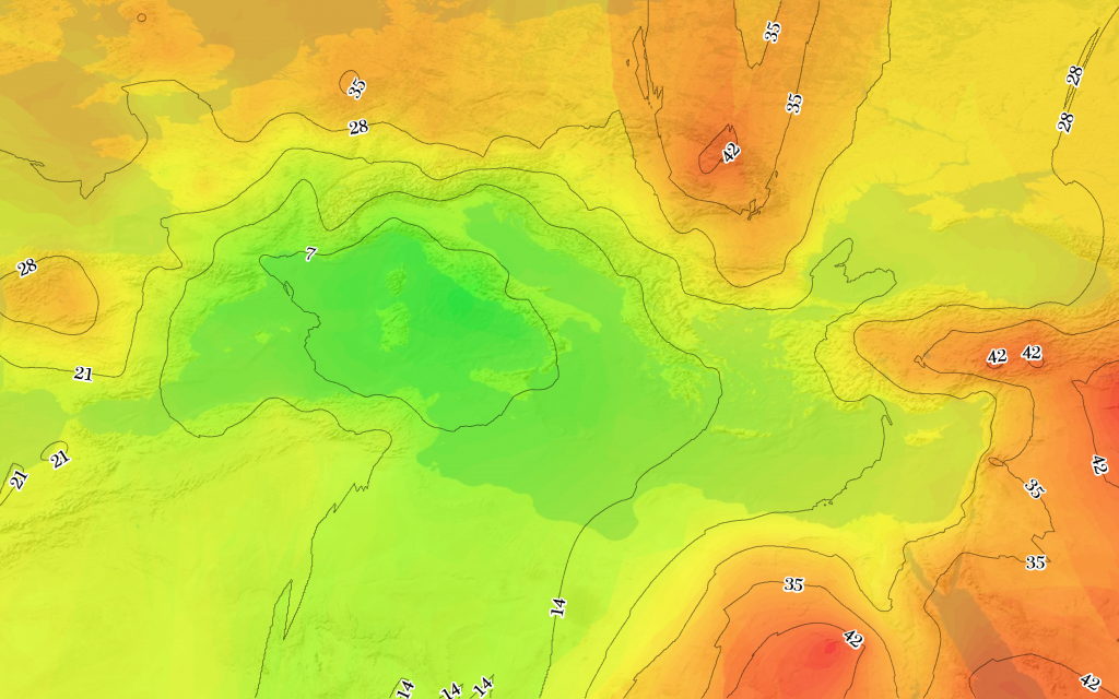 Isochrone map showing time to travel to Rome in July